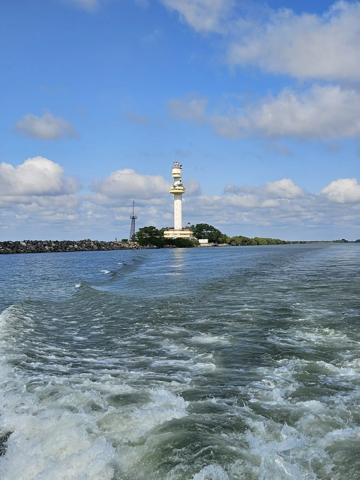 The lighthouse at the mouth of the Sulina branch, seen from the boat